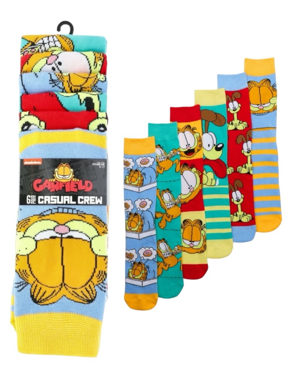 NWT Garfield Men's 6-Pack Casual Crew Socks - Multicolor